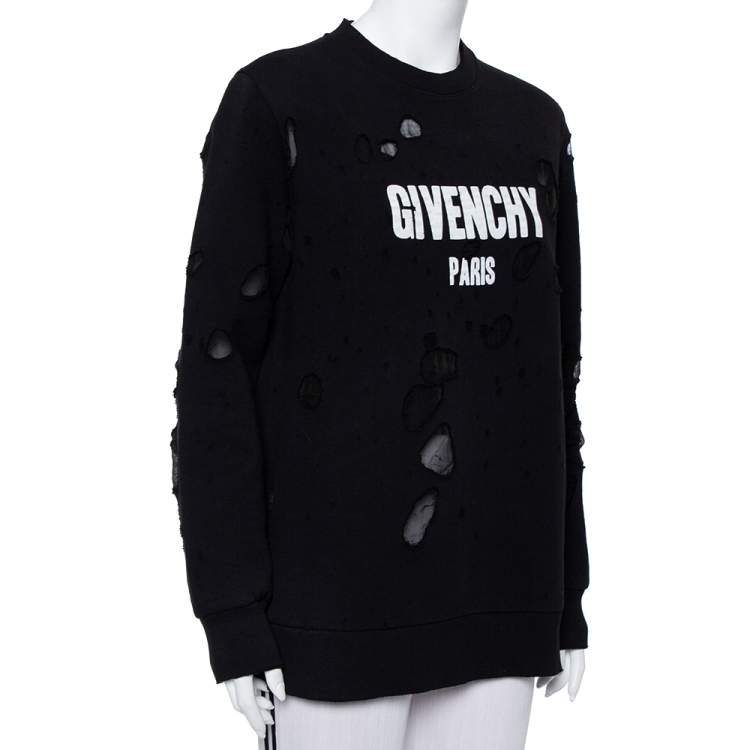 Givenchy Black Cotton Logo Printed Distressed Sweatshirt S