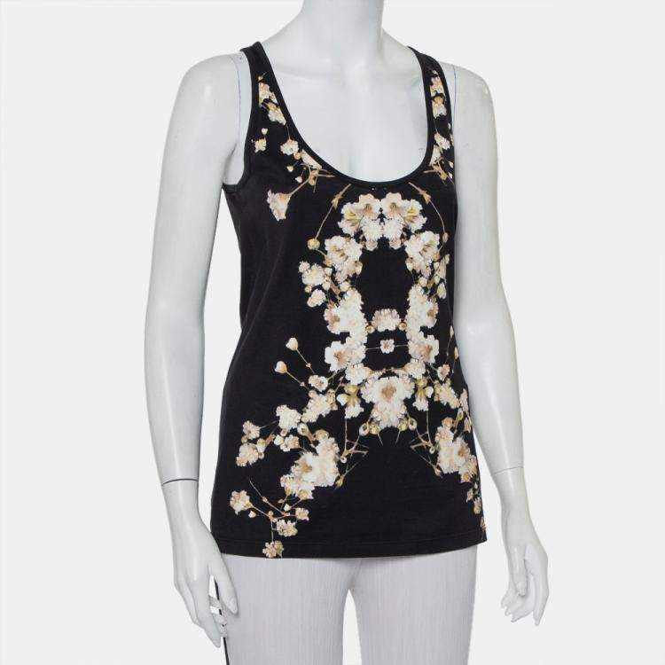 Pre Owned Givenchy Black Cotton Floral Printed Tank Top S