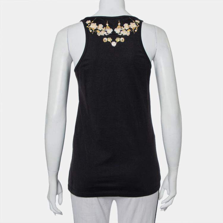 Pre Owned Givenchy Black Cotton Floral Printed Tank Top S