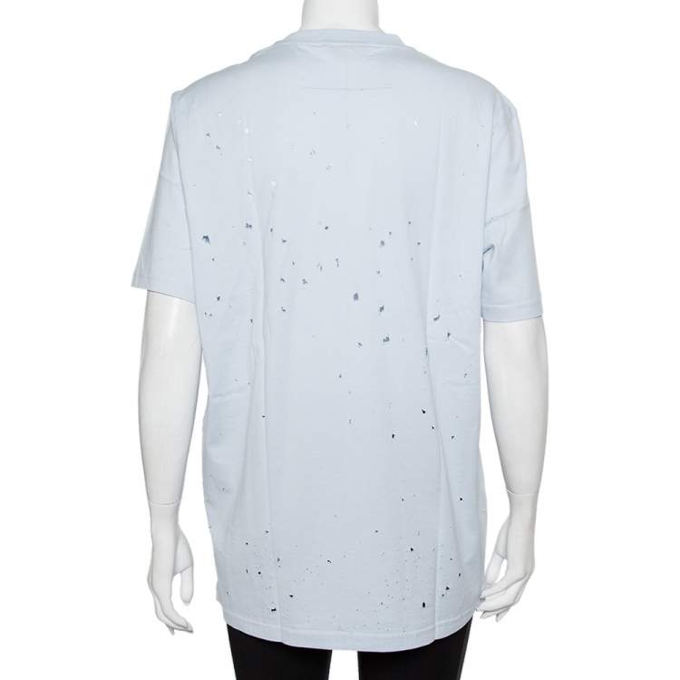 Pre Owned Givenchy Faded Blue Cotton Destroyed Oversized T-Shirt S
