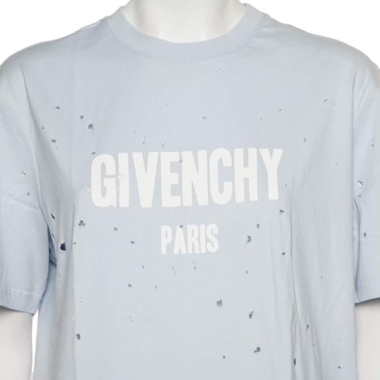 Pre Owned Givenchy Faded Blue Cotton Destroyed Oversized T-Shirt S