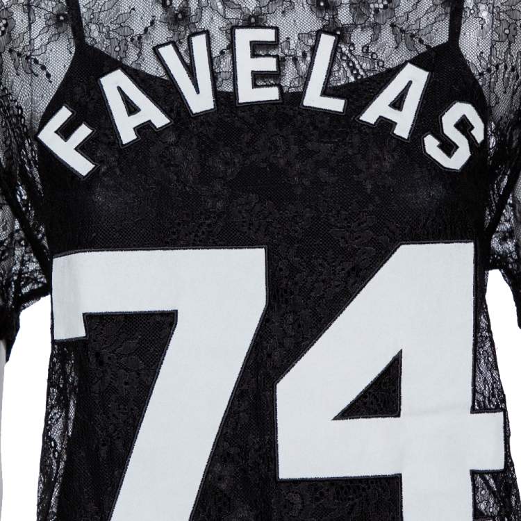 Pre Owned Givenchy Black Lace Favelas Applique Detail Short Sleeve Sheer Top S