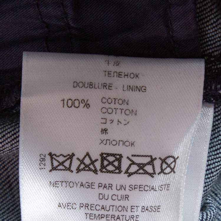 Pre Owned Givenchy Navy Blue Denim Leather Paneled Tapered Leg Jeans M