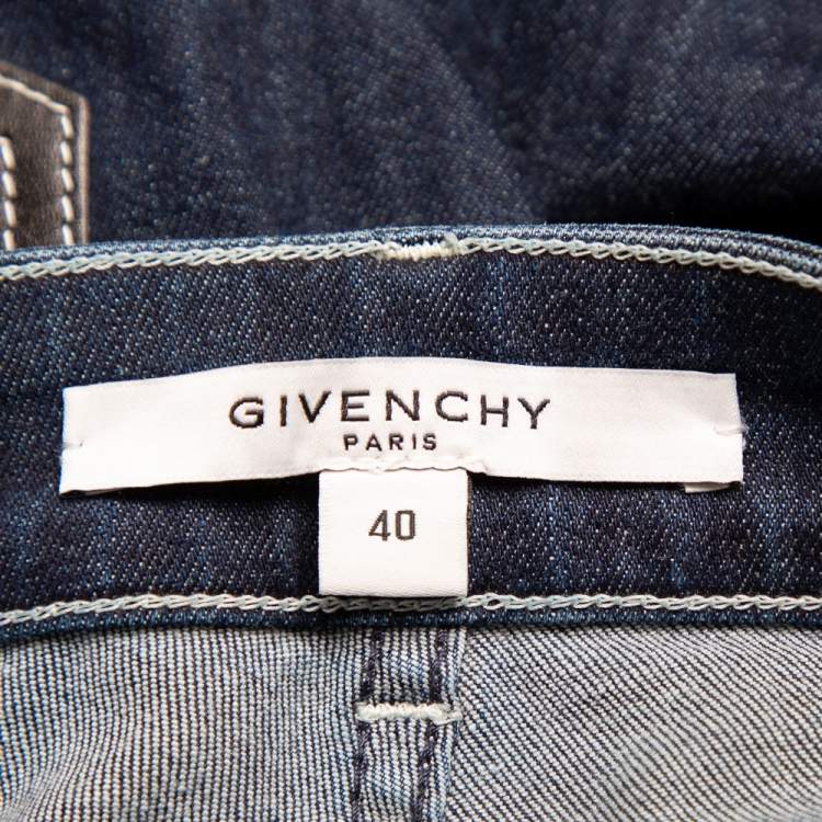 Pre Owned Givenchy Navy Blue Denim Leather Paneled Tapered Leg Jeans M
