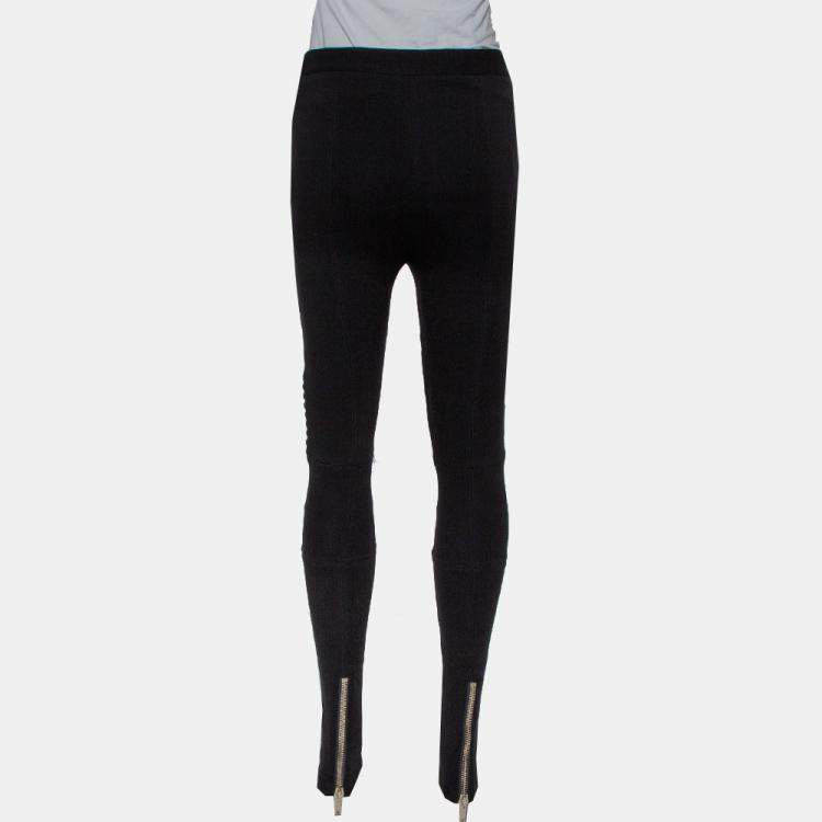Pre Owned Givenchy Black Knit Quilted Paneled Zip Detail Leggings L