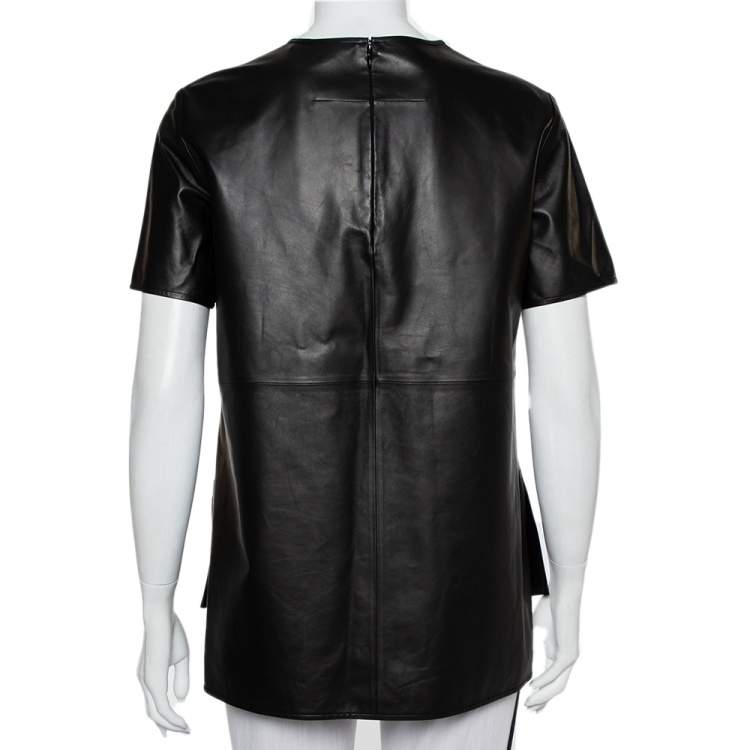 Pre Owned Givenchy Black Leather Short Sleeve Top M