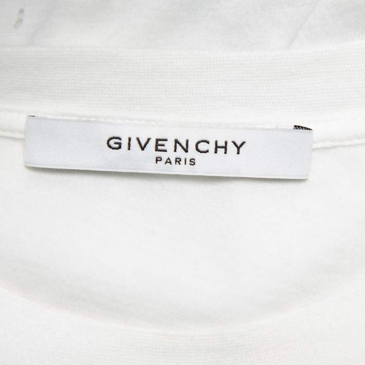 Pre Owned Givenchy White Logo Printed Cotton Distressed T-Shirt XS