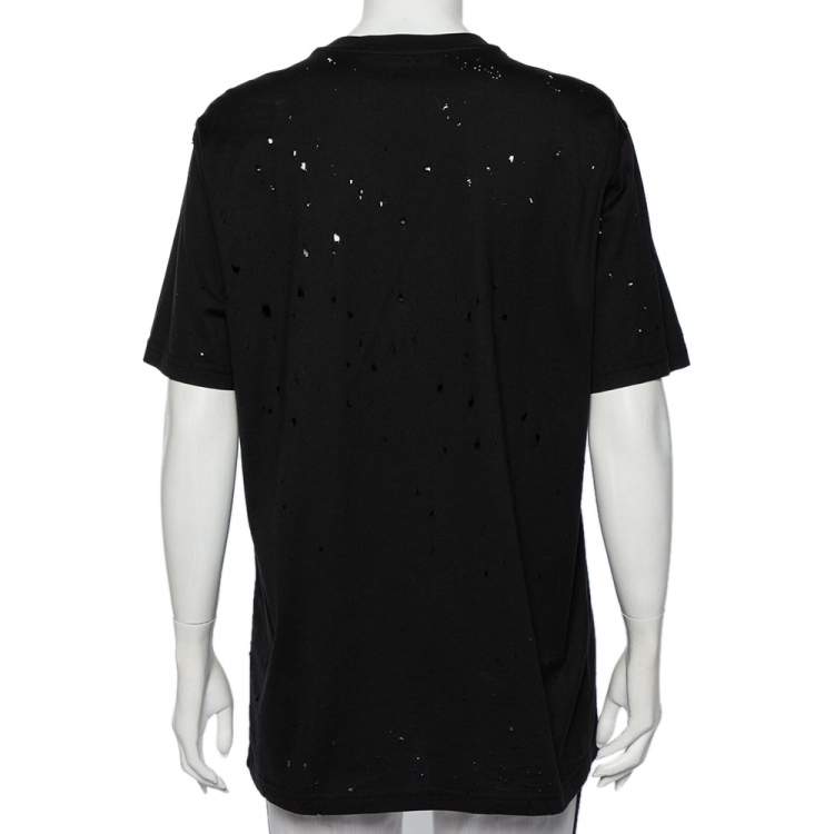 مملوكة مسبقًا Givenchy Black Logo Printed Cotton Distressed T-Shirt S