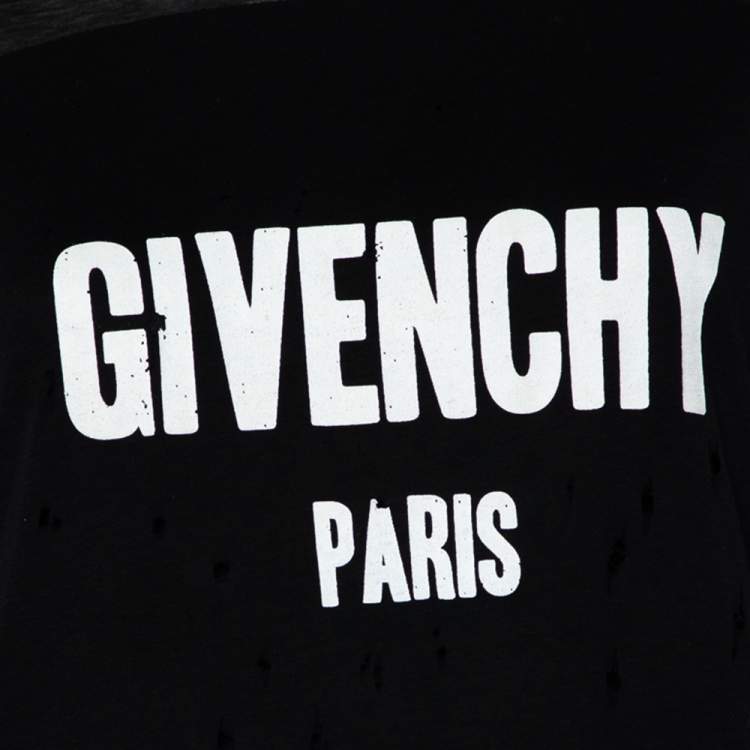 مملوكة مسبقًا Givenchy Black Logo Printed Cotton Oversized Distressed T-Shirt M