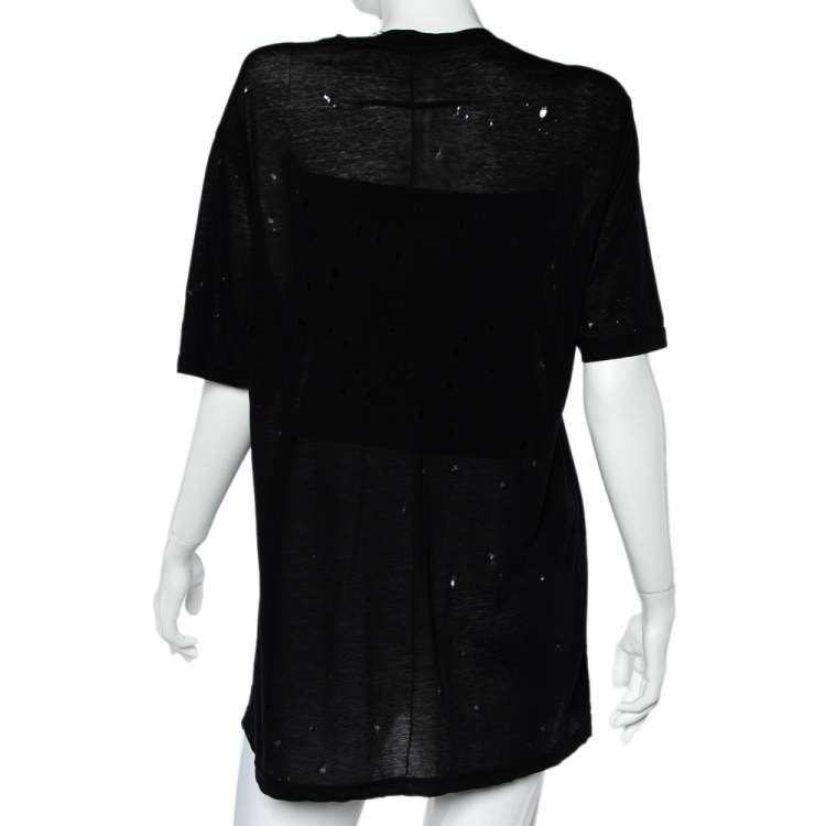مملوكة مسبقًا Givenchy Black Logo Printed Cotton Oversized Distressed T-Shirt M