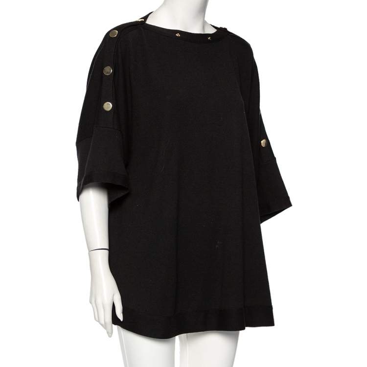 Pre Owned Givenchy Black Knit Buttoned Shoulder Detail Oversized Top XS 