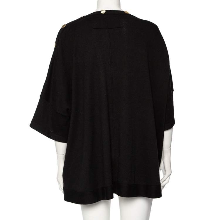 Pre Owned Givenchy Black Knit Buttoned Shoulder Detail Oversized Top XS 