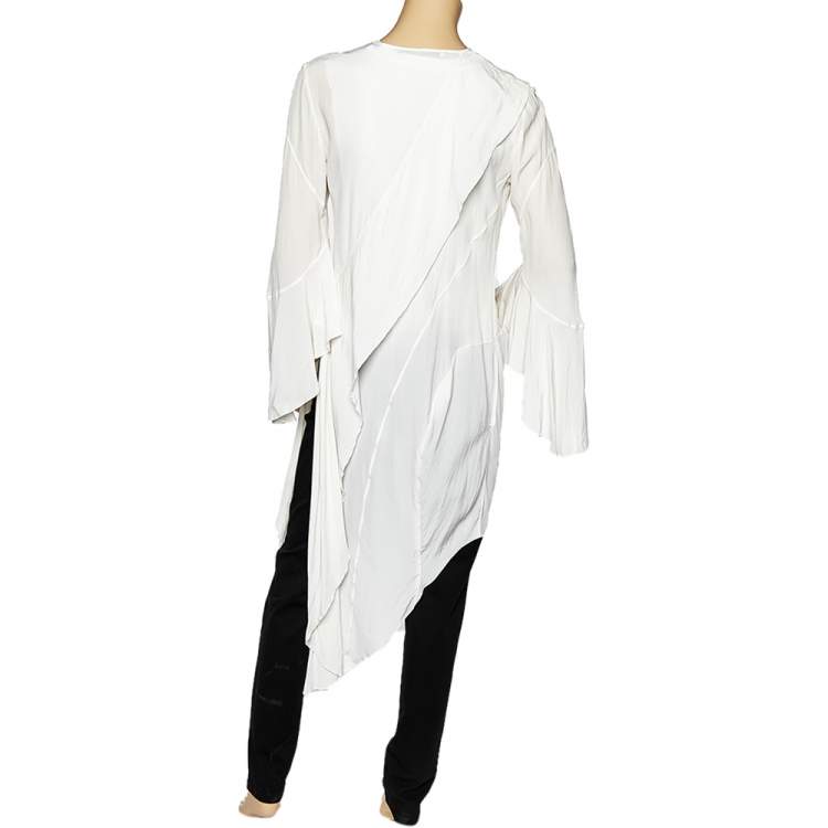 Pre Owned Givenchy White Silk Draped Asymmetric Tunic M