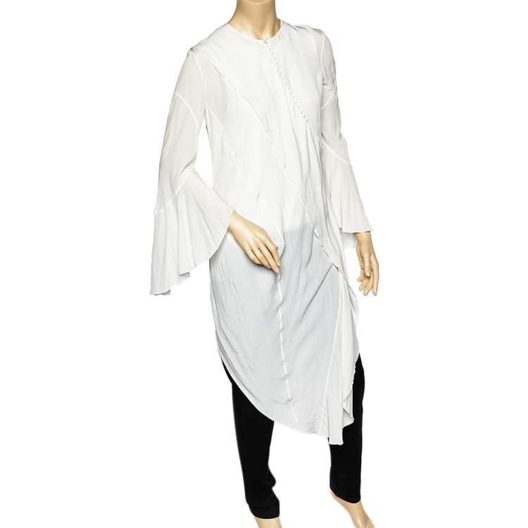 Pre Owned Givenchy White Silk Draped Asymmetric Tunic M