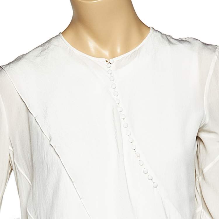Pre Owned Givenchy White Silk Draped Asymmetric Tunic M