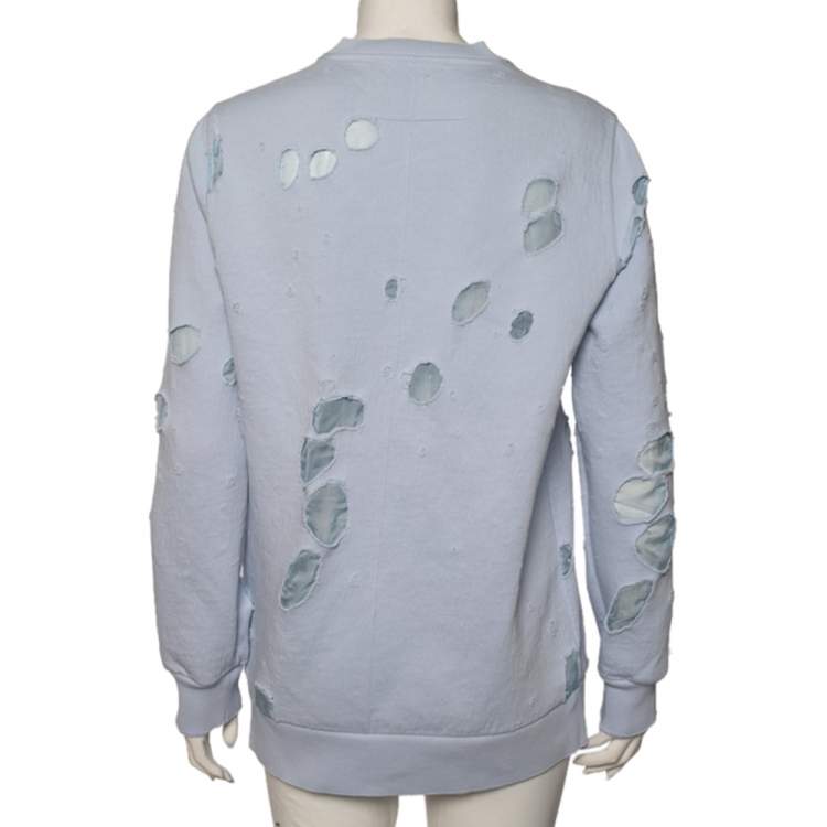 Pre Owned Givenchy Light Blue Cotton Logo Printed Distressed Oversized Sweatshirt XS