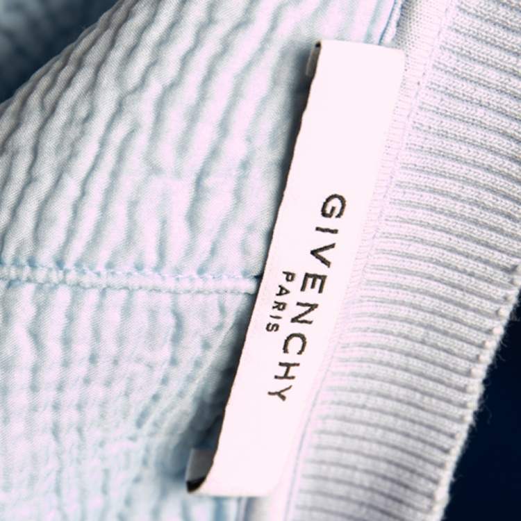 Pre Owned Givenchy Light Blue Cotton Logo Printed Distressed Oversized Sweatshirt XS