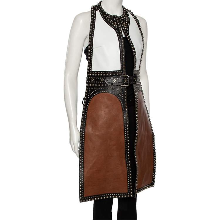 Pre Owned Givenchy Colorblock Paneled Studded Leather Backless Vest M