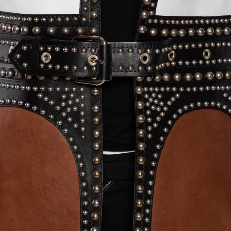 Pre Owned Givenchy Colorblock Paneled Studded Leather Backless Vest M