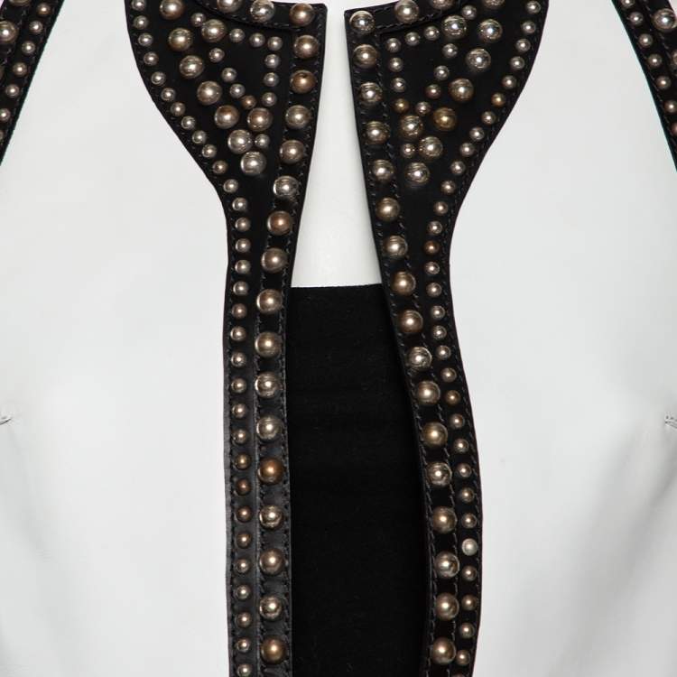 Pre Owned Givenchy Colorblock Paneled Studded Leather Backless Vest M