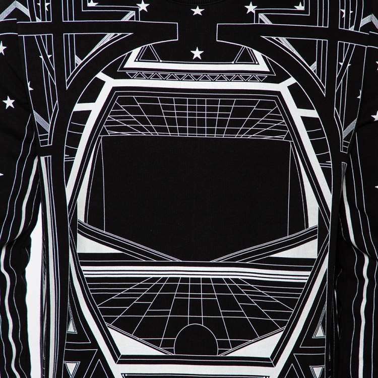 Pre Owned Givenchy Monochrome Knit Geometric Stars Print Sweatshirt S