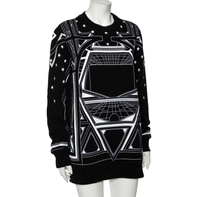 Pre Owned Givenchy Monochrome Knit Geometric Stars Print Sweatshirt S