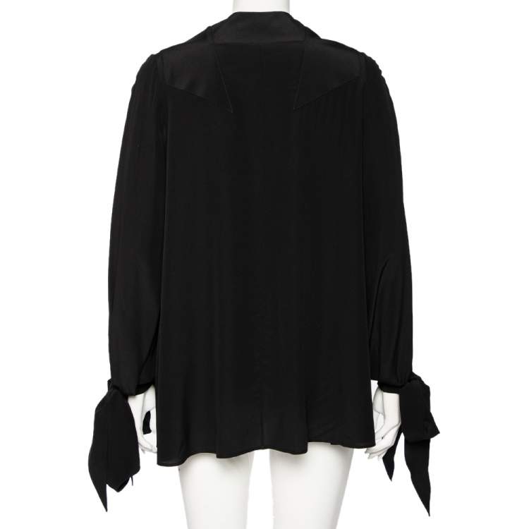 Pre Owned Givenchy Black Silk Sleeve Tie Detail Button Front Collarless Shirt M