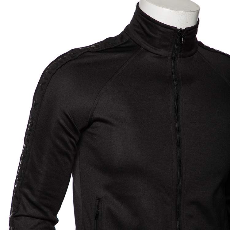 Pre Owned Givenchy Black Jersey Logo Trimmed Bomber Jacket M