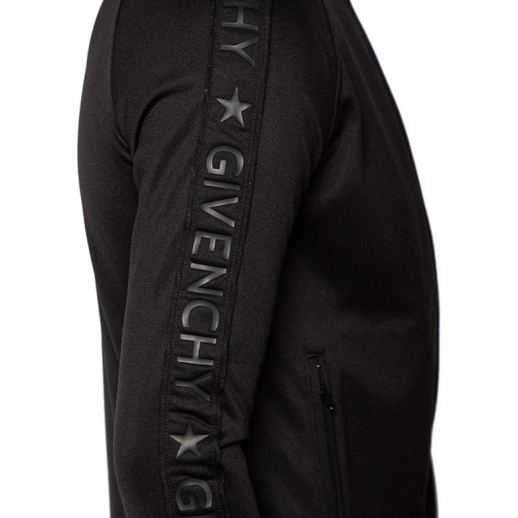 Pre Owned Givenchy Black Jersey Logo Trimmed Bomber Jacket M