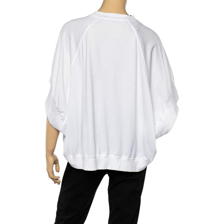 Pre Owned Givenchy White Cotton Logo Embroidered Batwing Sleeve Top XS