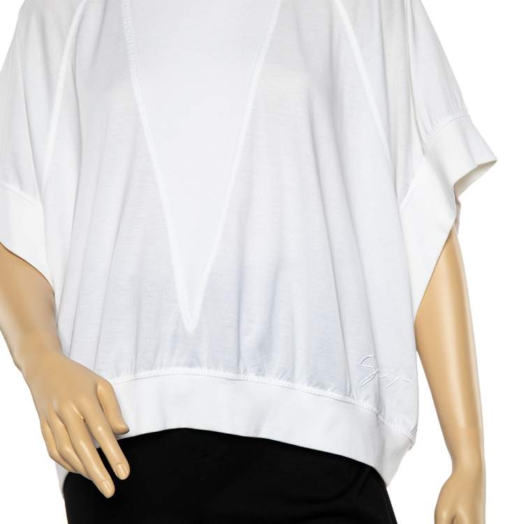 Pre Owned Givenchy White Cotton Logo Embroidered Batwing Sleeve Top XS