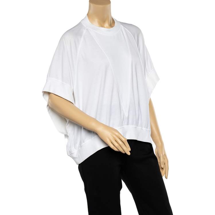 Pre Owned Givenchy White Cotton Logo Embroidered Batwing Sleeve Top XS
