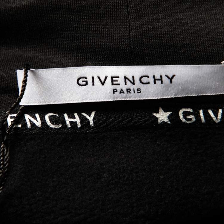 Pre Owned Givenchy Black Cotton Logo Printed Silk Tie Detail Oversized Hooded Sweater Dress XS