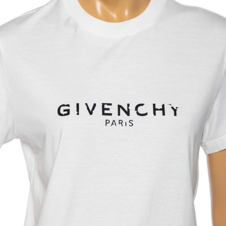 Pre Owned Givenchy White Logo Printed Cotton Crewneck T-Shirt XS