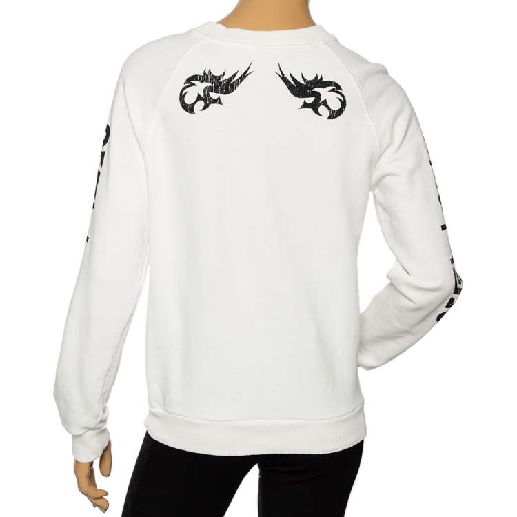 Pre Owned Givenchy White Tribal Logo Printed Cotton Crewneck Sweatshirt XS