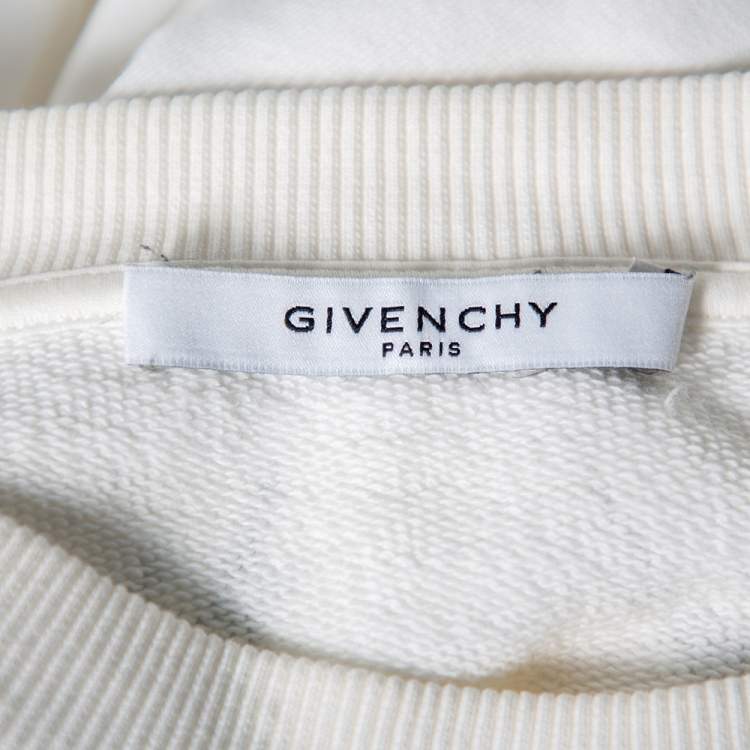 Pre Owned Givenchy White Tribal Logo Printed Cotton Crewneck Sweatshirt XS