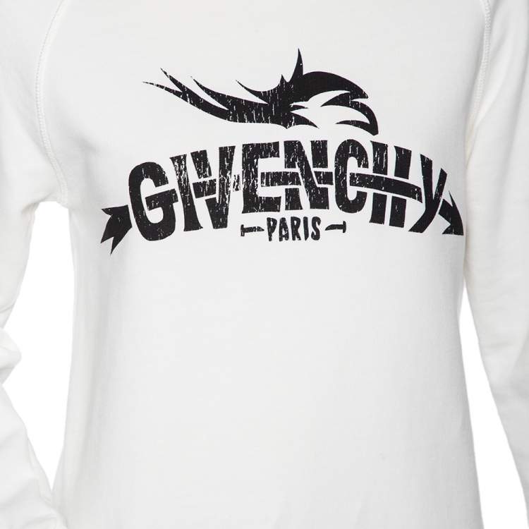 Pre Owned Givenchy White Tribal Logo Printed Cotton Crewneck Sweatshirt XS