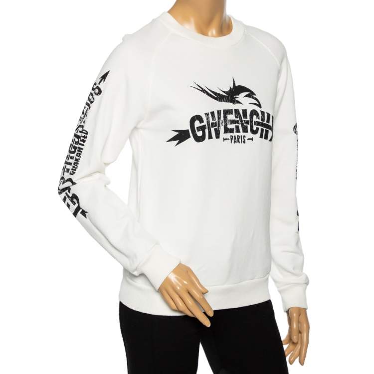 Pre Owned Givenchy White Tribal Logo Printed Cotton Crewneck Sweatshirt XS