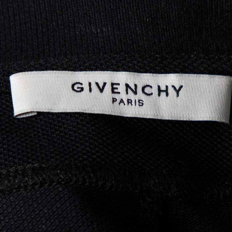 Pre Owned Givenchy Black Rottweiler Printed Cotton Pique Contrast Trimmed Polo T-Shirt M