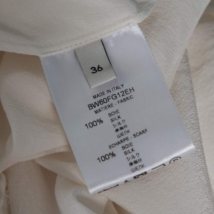 Pre Owned Givenchy White Silk Logo Scarf Detailed Long Sleeve Blouse S