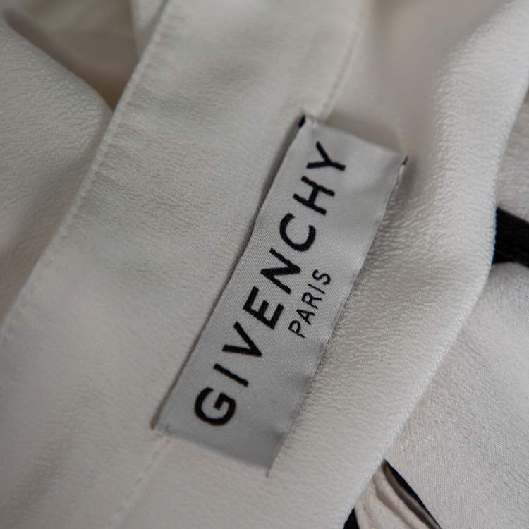 Pre Owned Givenchy White Silk Logo Scarf Detailed Long Sleeve Blouse S
