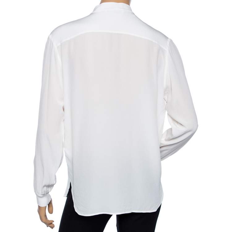 Pre Owned Givenchy White Silk Logo Scarf Detailed Long Sleeve Blouse S