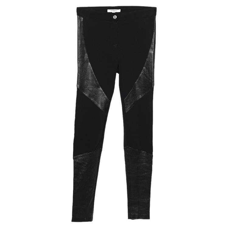 Pre Owned Givenchy Black Jersey & Leather Detailed Slim Fit Pants S