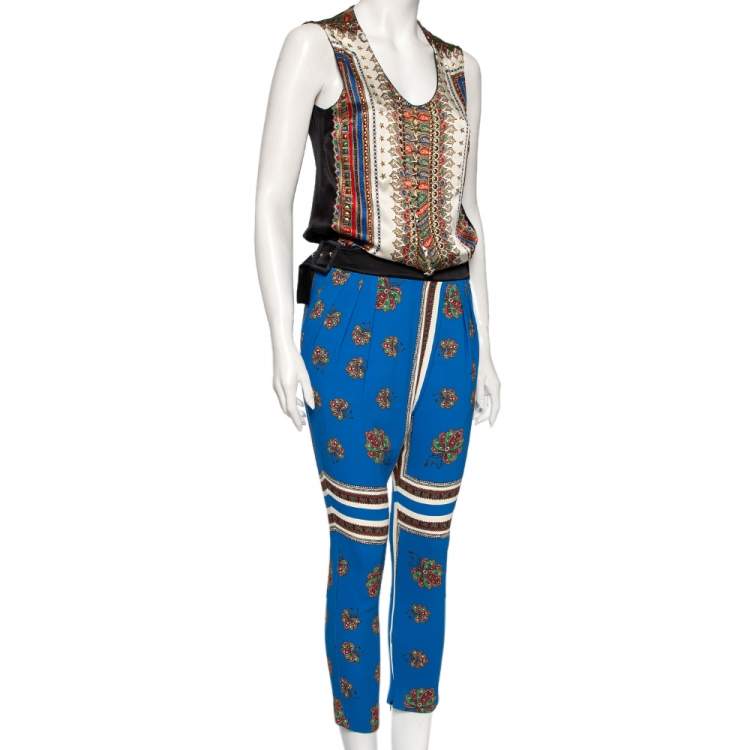 Pre Owned Givenchy Multicolored Printed Silk & Jersey Embellished Detailed Jumpsuit S