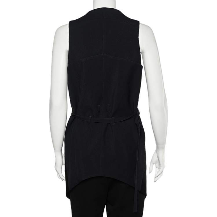 Pre Owned Givenchy Black Two Tone Sateen Belted Asymmetric Hem Vest M