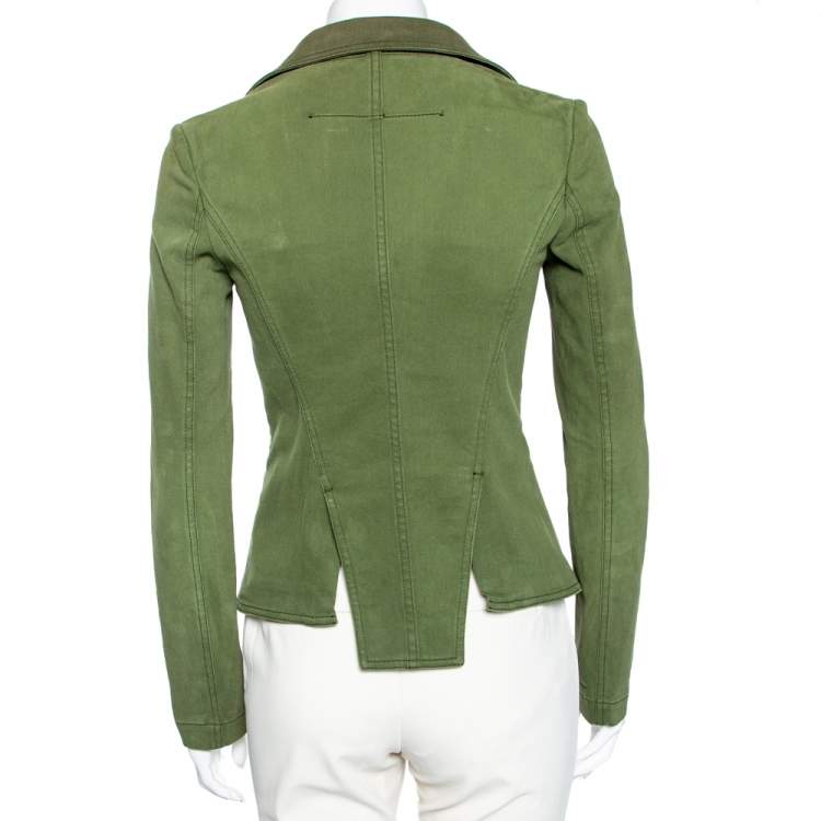 Pre Owned Givenchy Olive Green Cotton Detachable Collar Single Breasted Jacket M