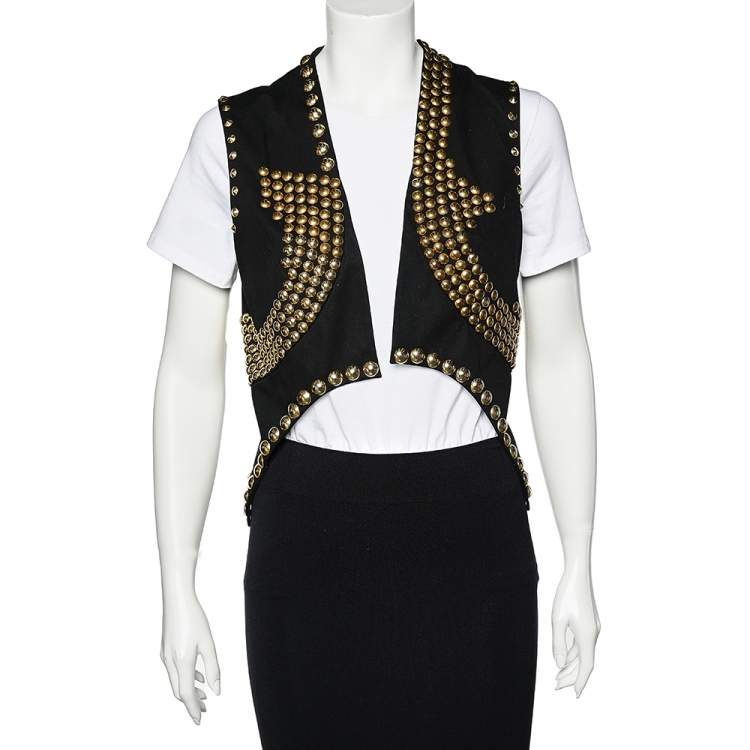 Pre Owned Givenchy Black Cotton Studded Sleeveless Cropped Shrug S