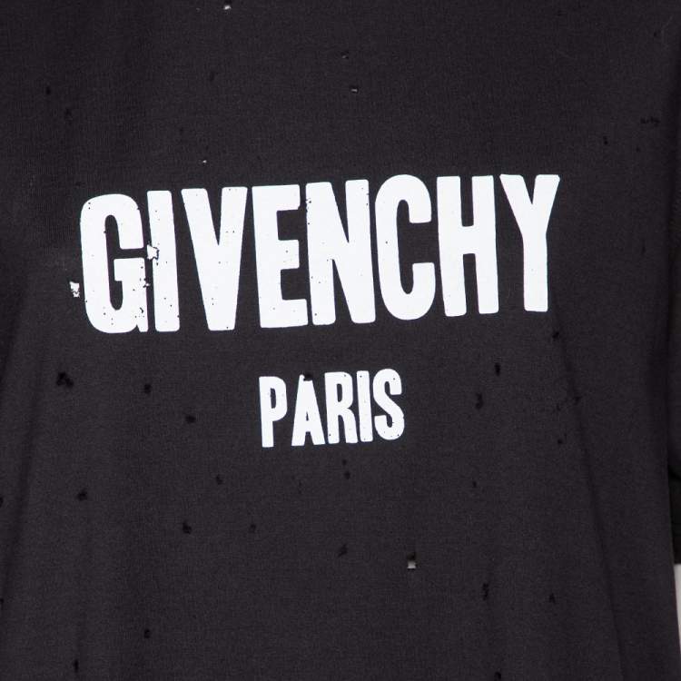 Pre Owned Givenchy Black Distressed Logo Printed Cotton Oversized T-Shirt M