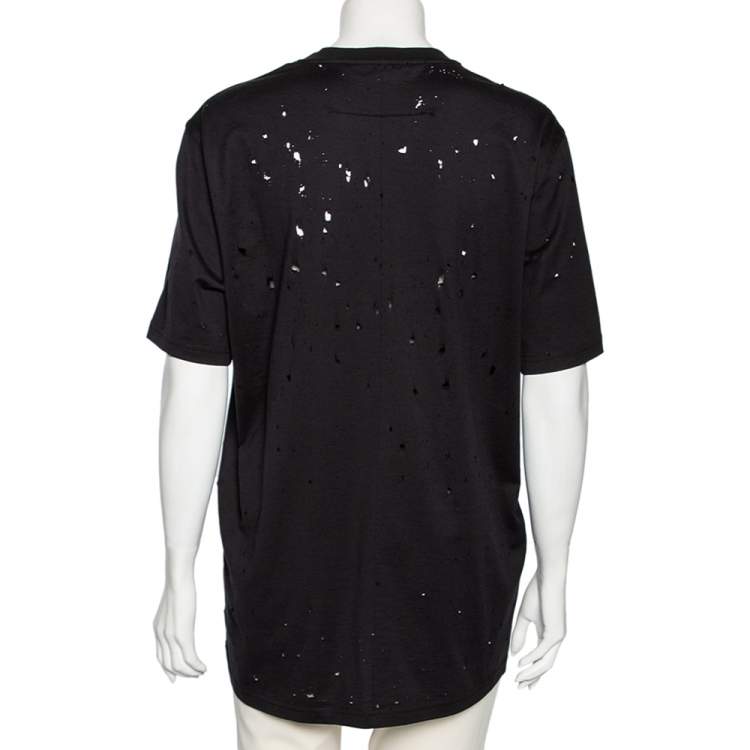 Pre Owned Givenchy Black Distressed Logo Printed Cotton Oversized T-Shirt M