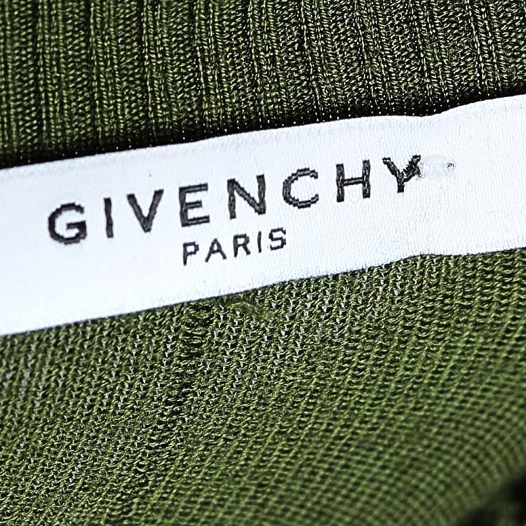 Pre Owned Givenchy Green Wool Side Button Detail Sweater M